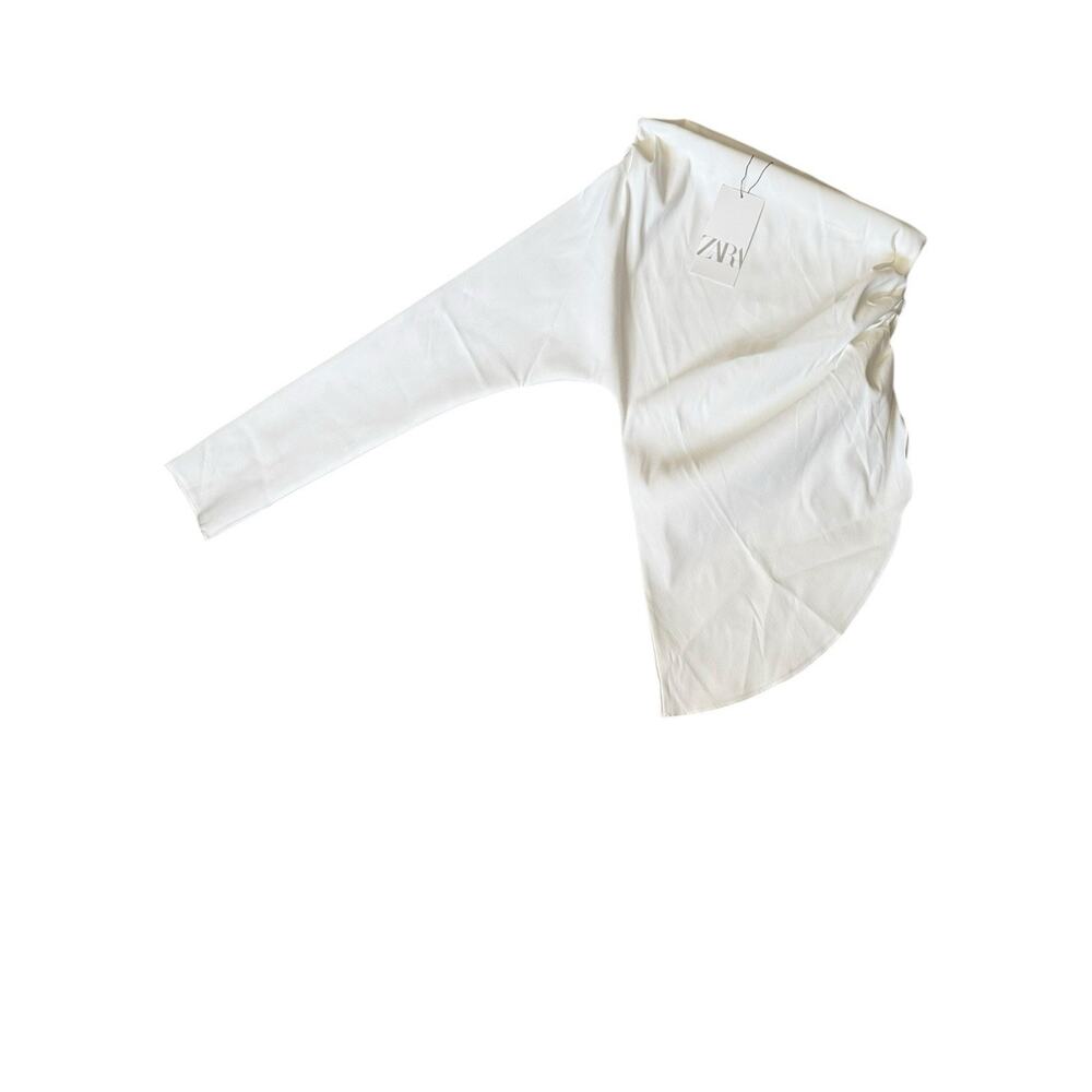 Zara Asymmetrical Long Sleeve Top White - Size Mesium